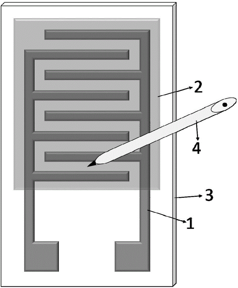 Pencil drawing type NO2 sensing element and production method thereof