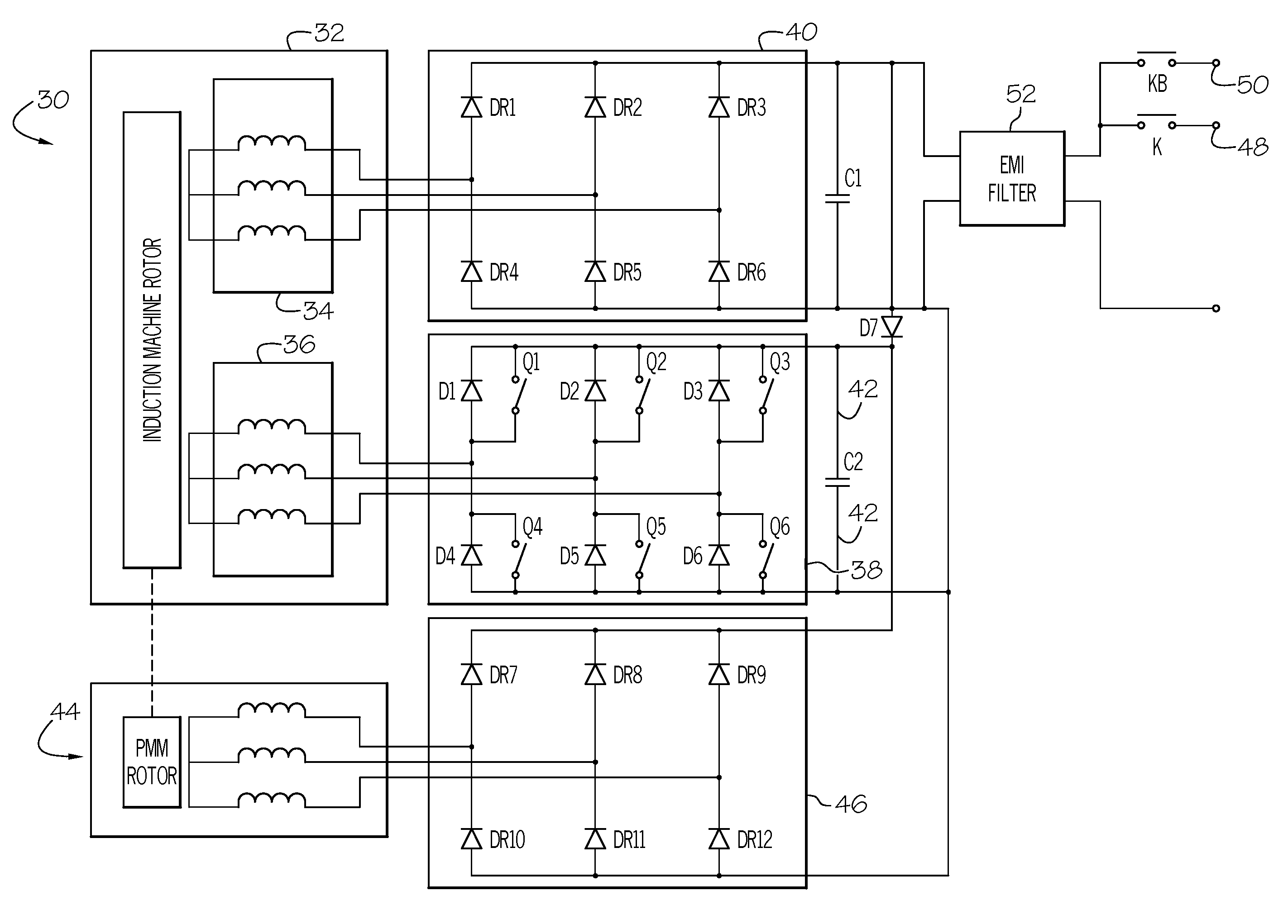 DC bus short circuit compliant power generation systems using induction machine