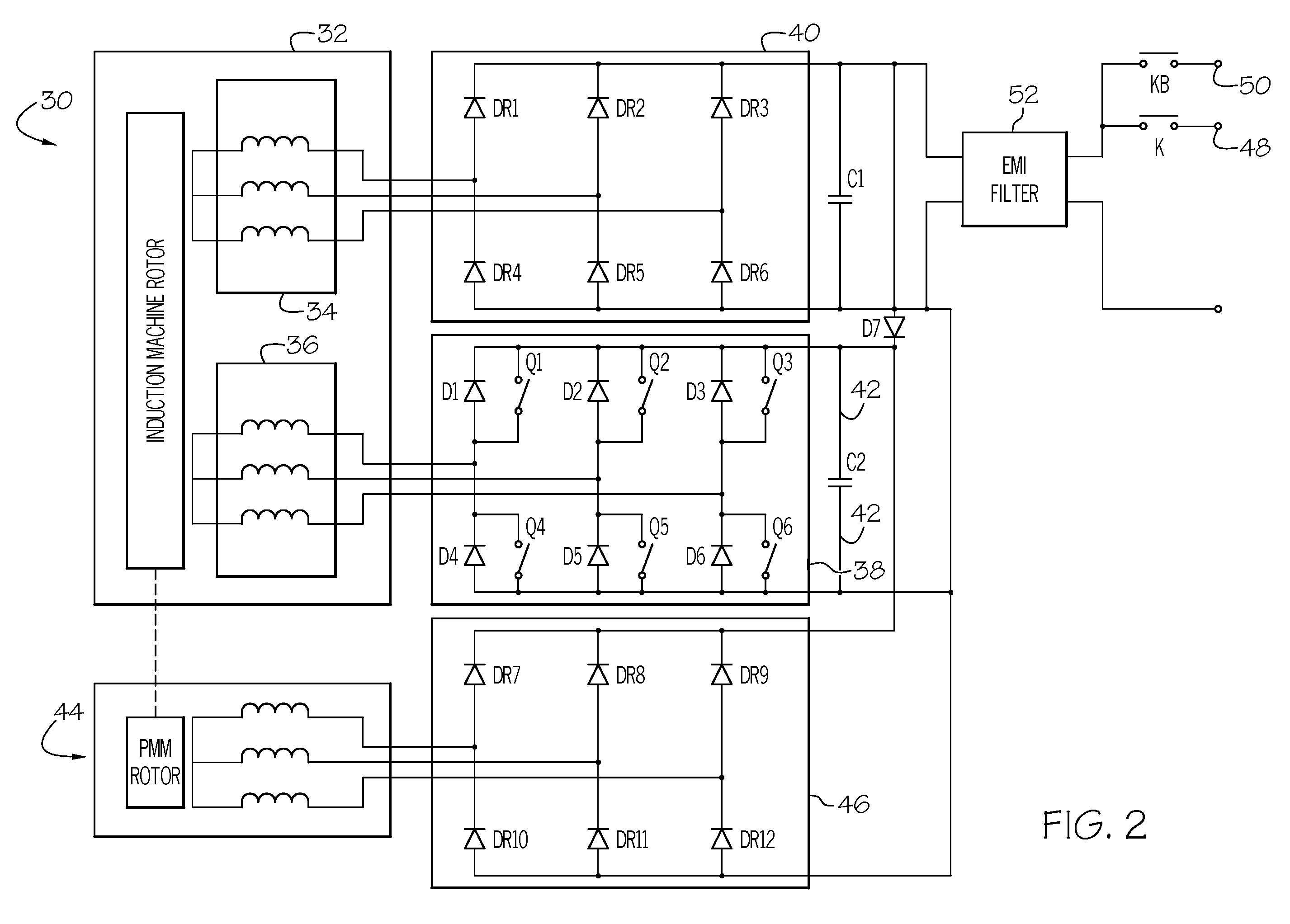 DC bus short circuit compliant power generation systems using induction machine