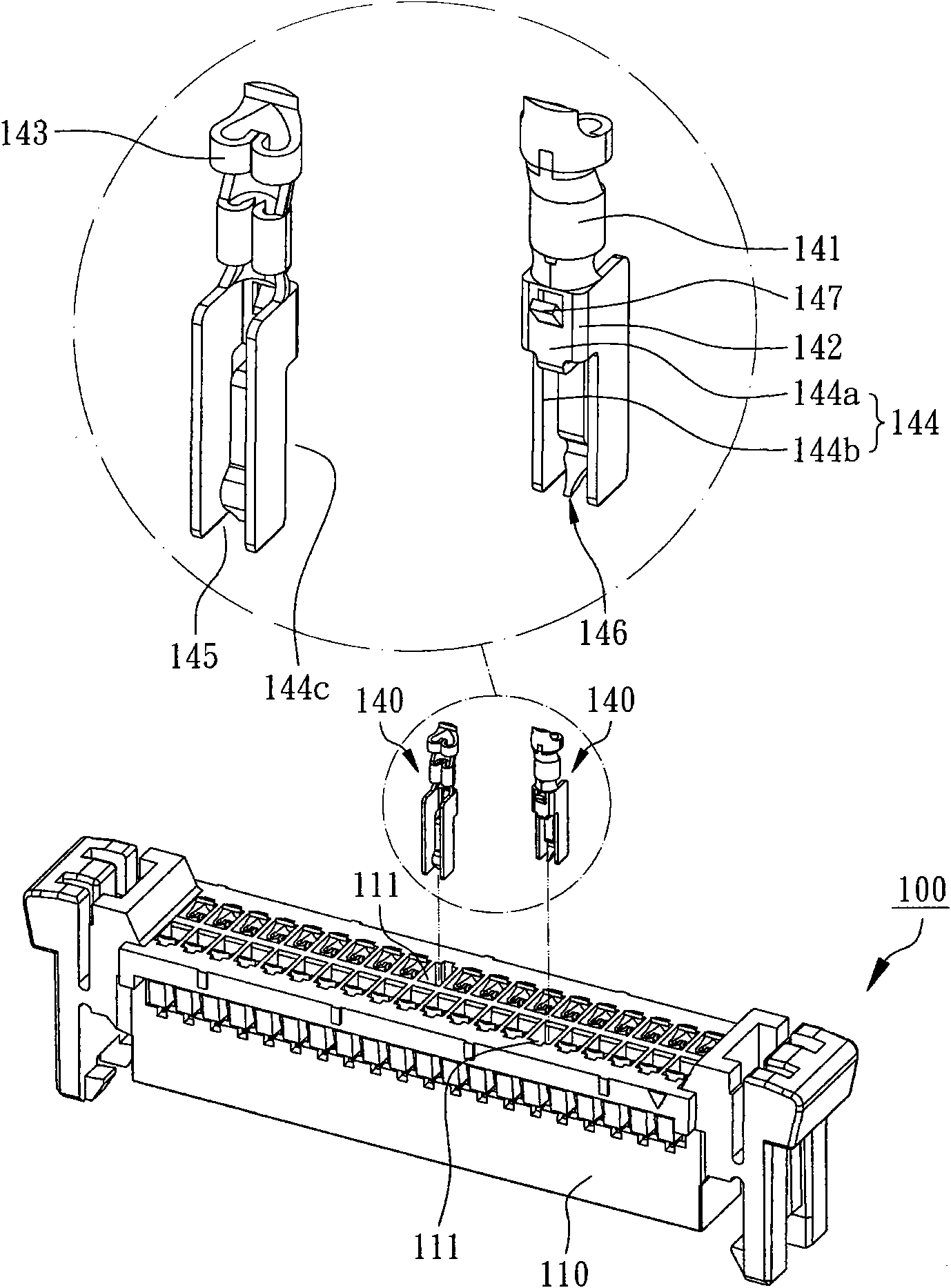 Connector and terminal thereof
