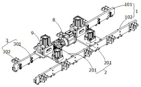 A mold transport track for foaming equipment