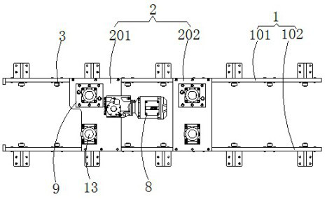 A mold transport track for foaming equipment