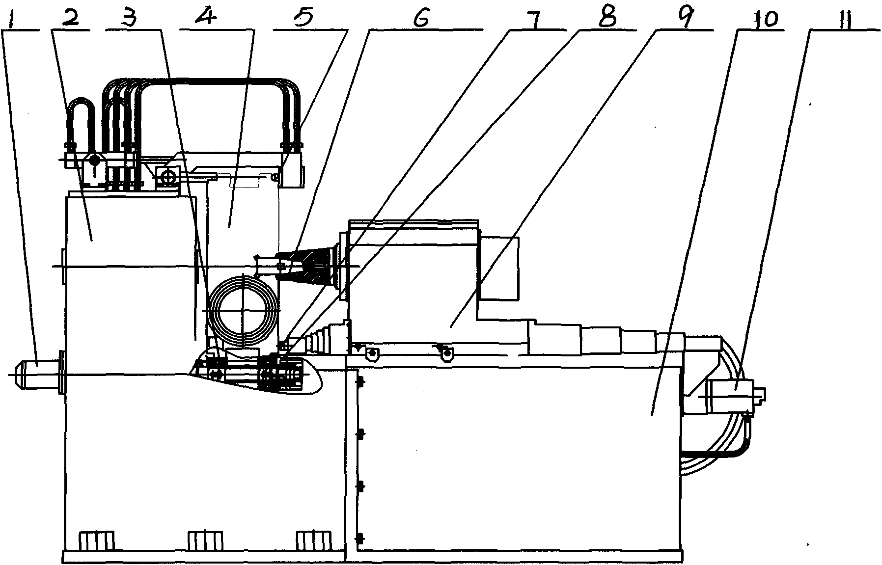 Slight-stretch reducing and sizing triaxial roller machine tool