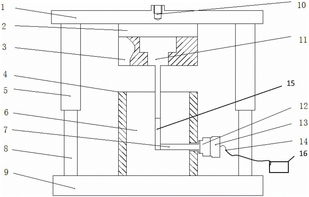 Equal-diameter angle extrusion device under combined effect of ultrasound waves and back pressure