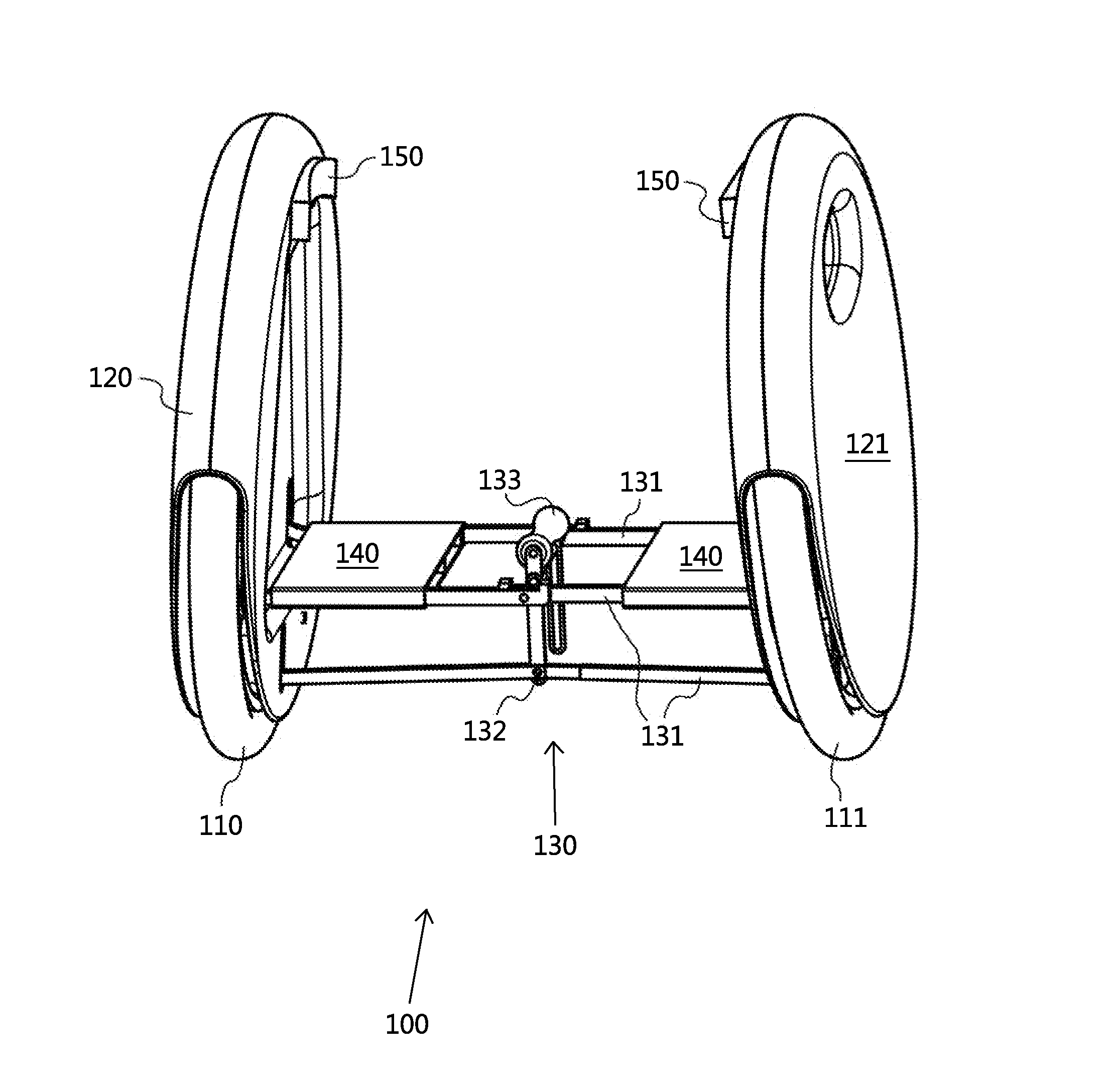 Low-Profile Two-Wheeled Self-Balancing Vehicle with Exterior Foot Platforms