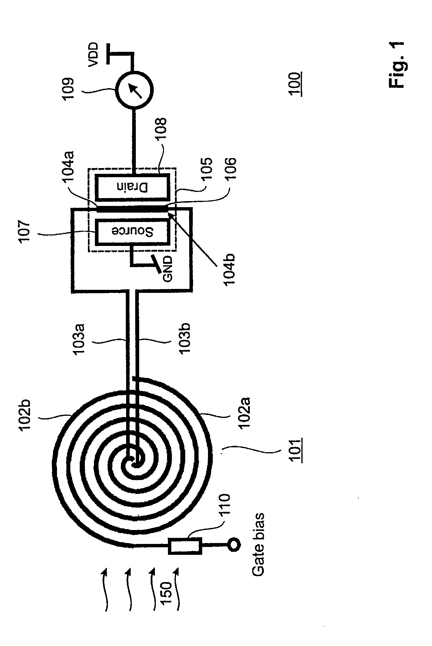 Wide-band antenna coupled spectrometer using CMOS transistor