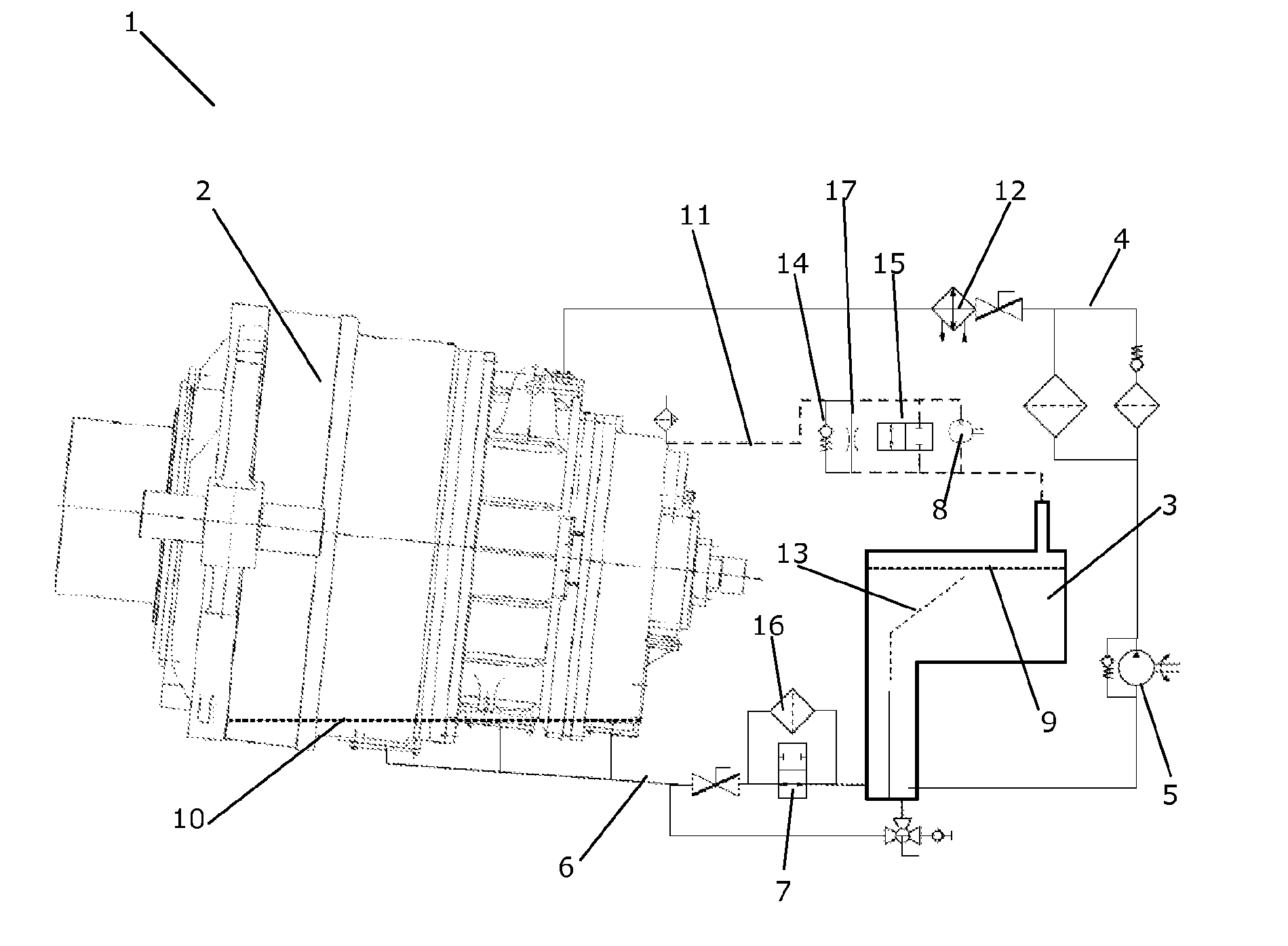 Lubrication system for a gear system providing emergency lubrication