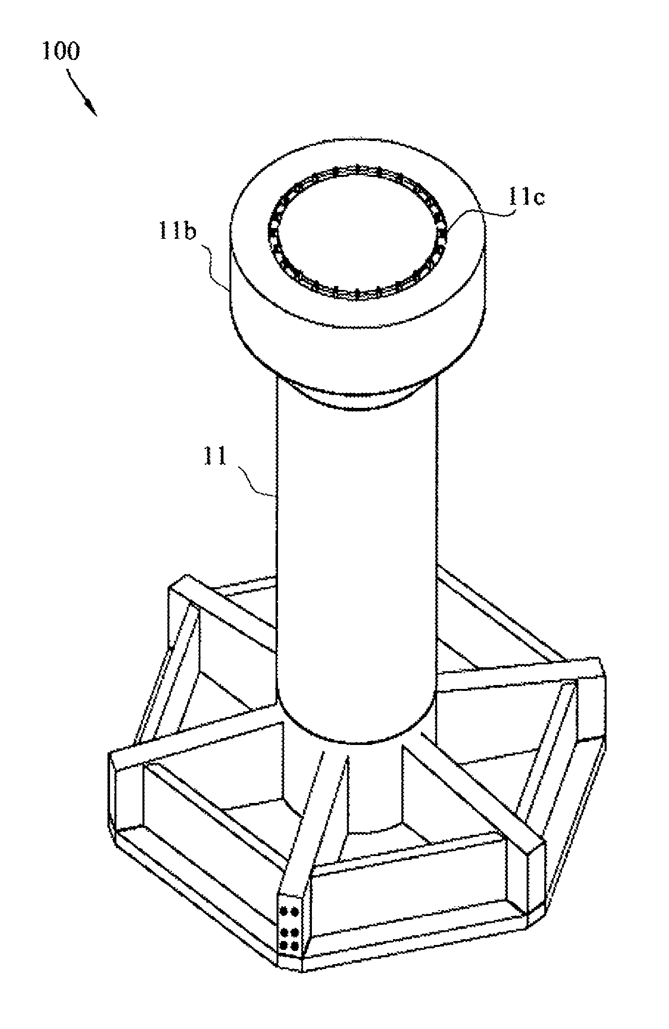 Foundation with slab, pedestal and ribs for columns and towers