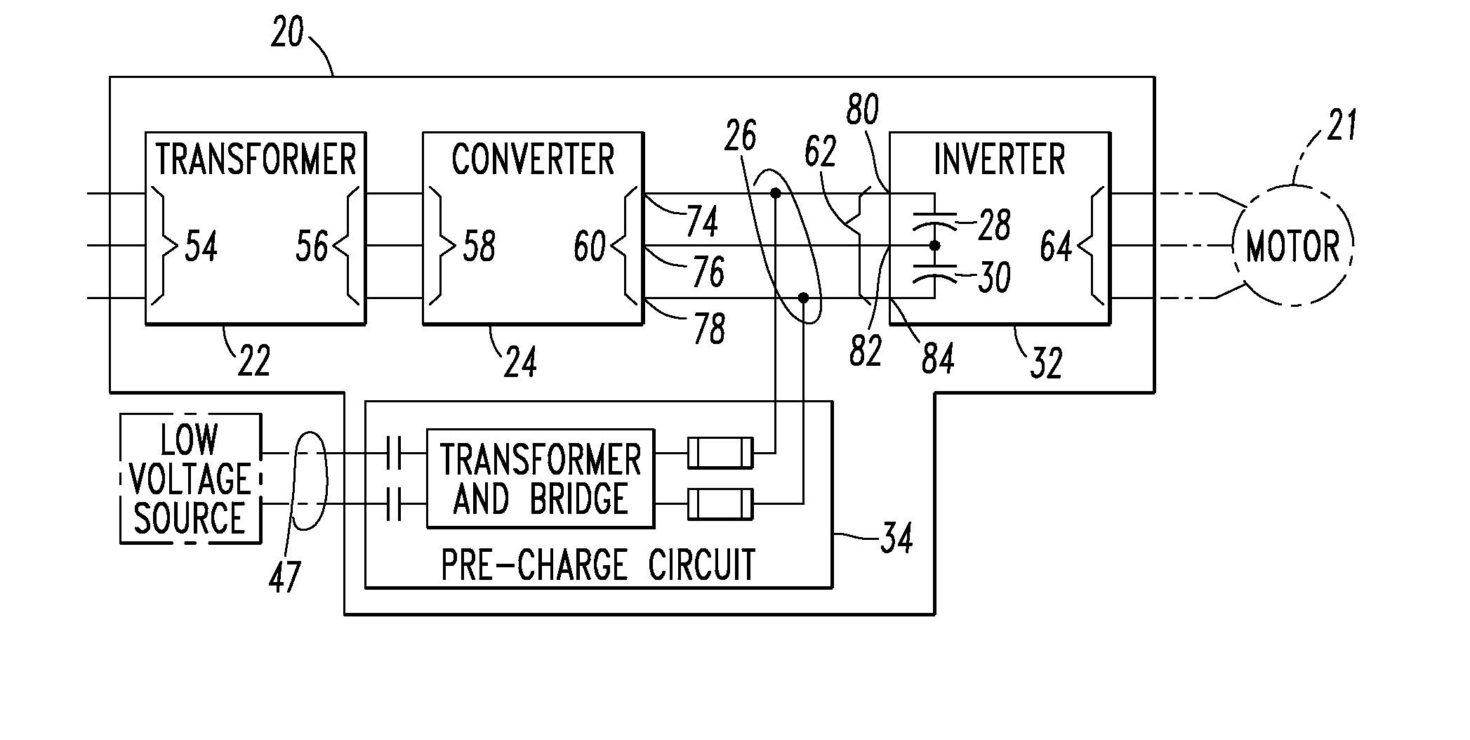 Voltage source inverter and medium voltage pre-charge circuit therefor