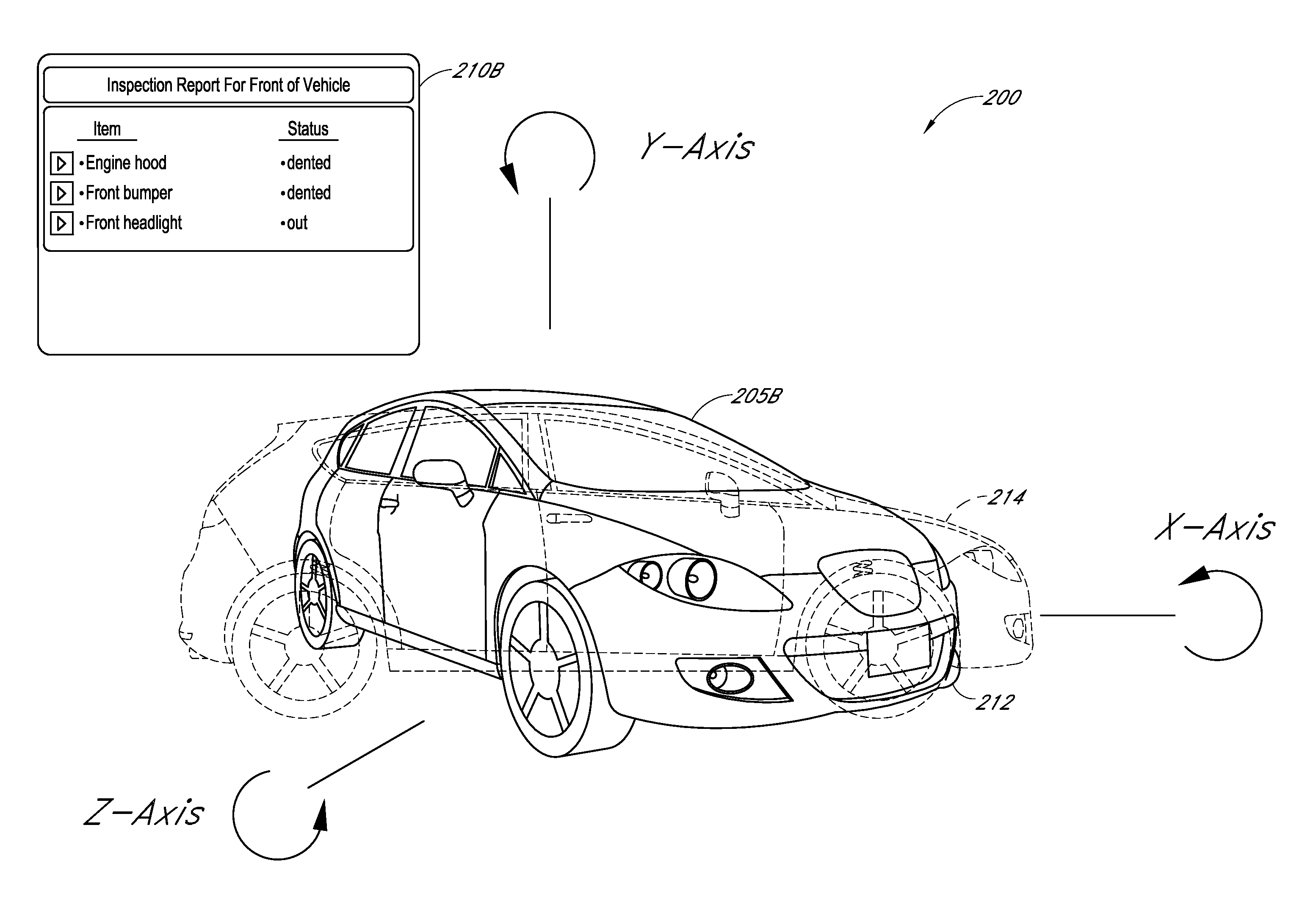 Inspection reporting including a 3D vehicle model