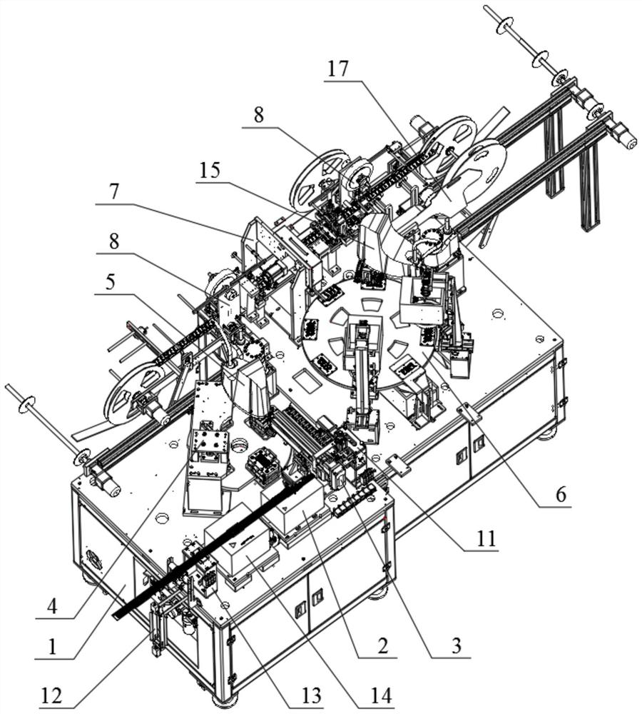 Jacking cutting, waste shaking, detection and variable-pitch discharging double-packaging all-in-one machine