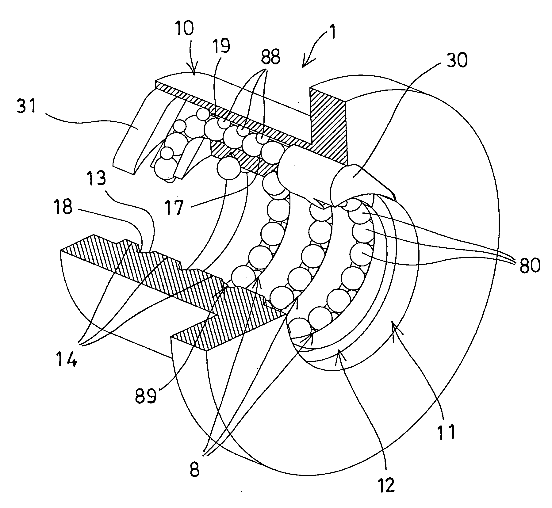 Ball screw device having bearing spacer