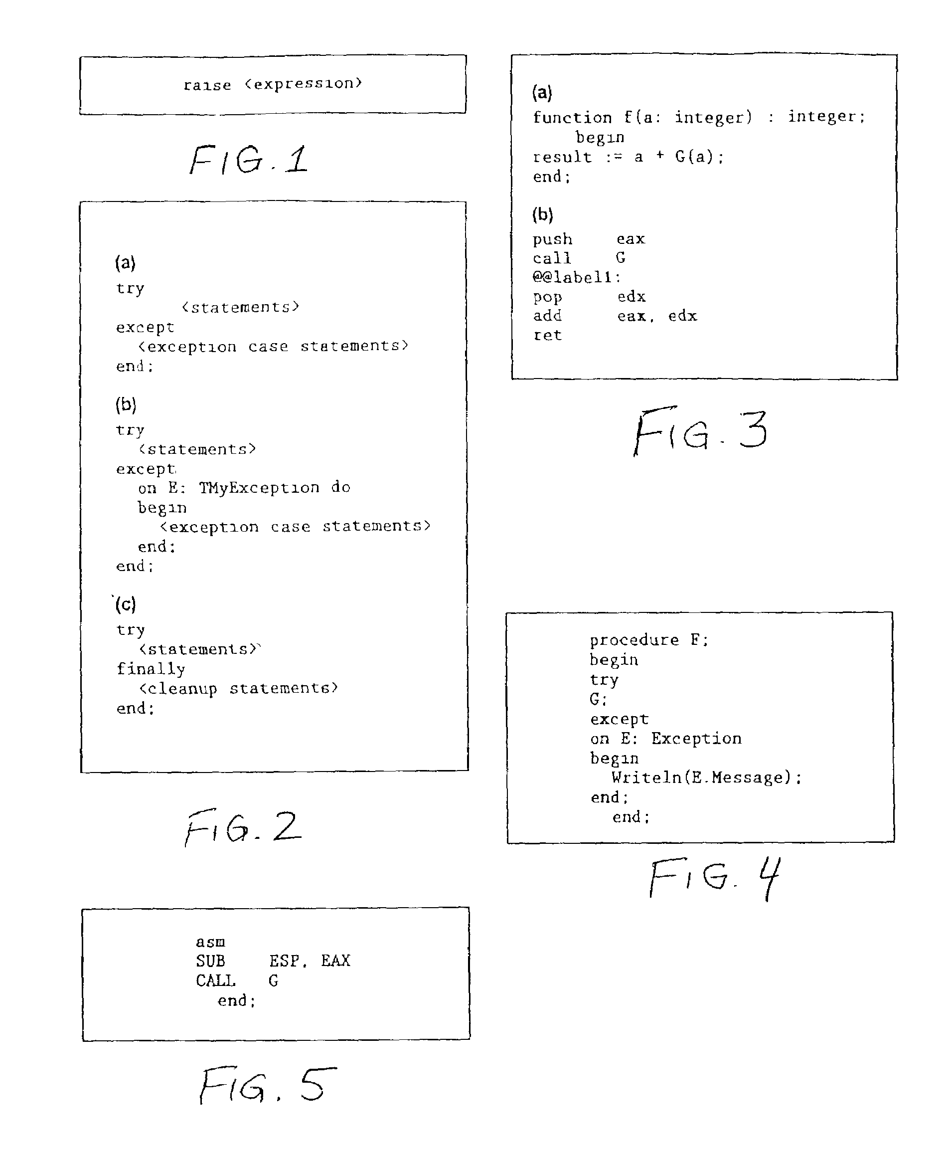 Method for handling exceptions of applications