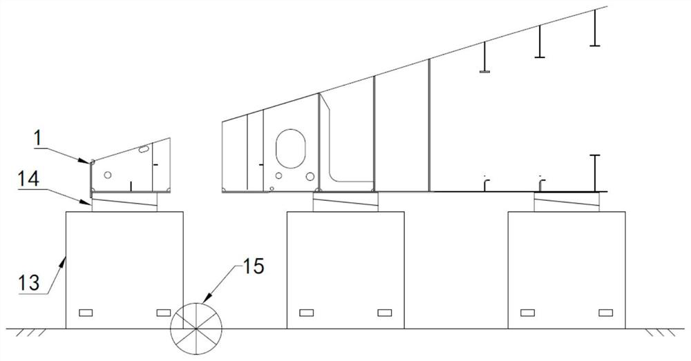 Process for installing and positioning double-rudder sleeve and tail casting in segmented construction stage