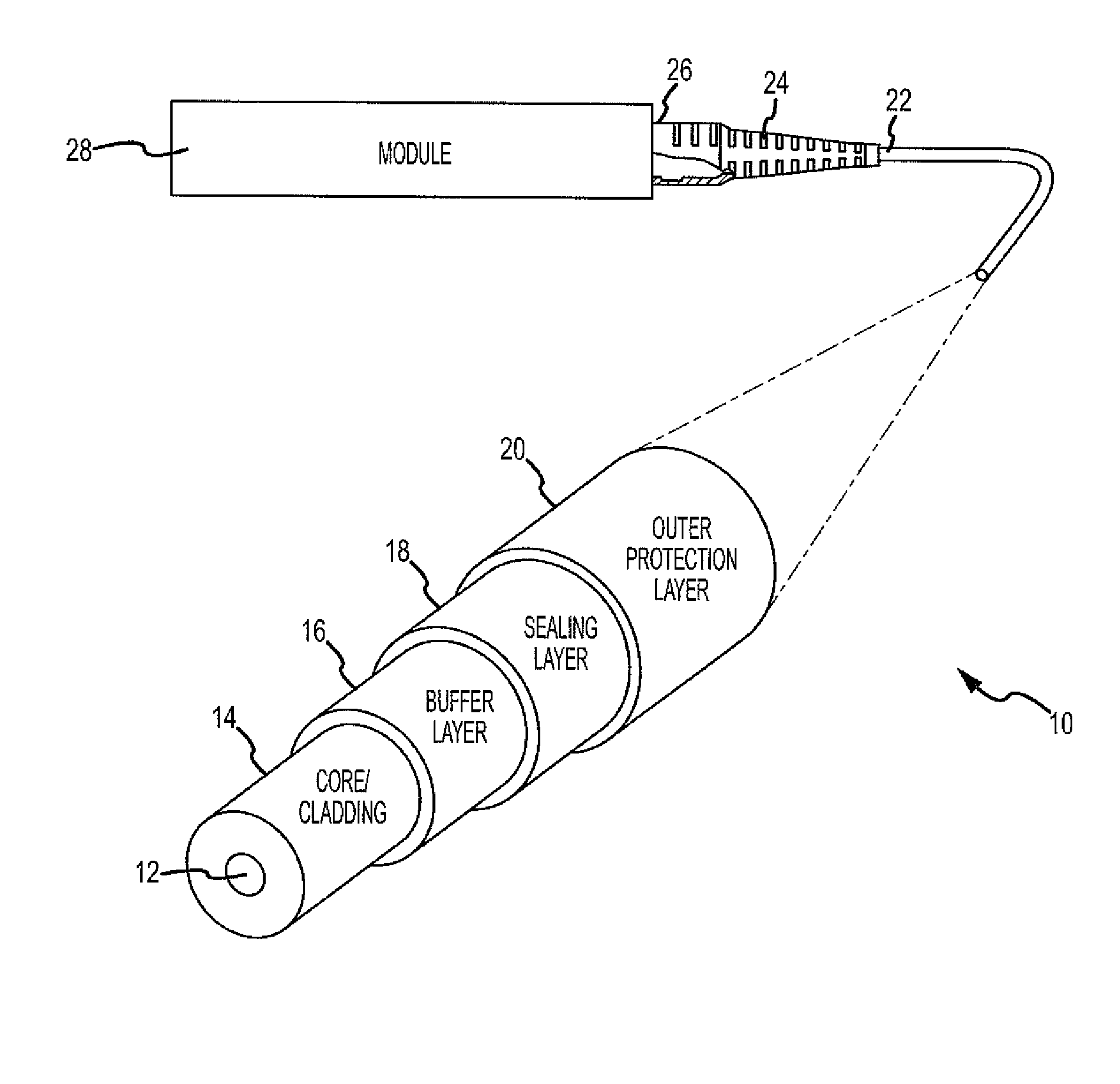 Self healing optical fiber cable assembly and method of making the same