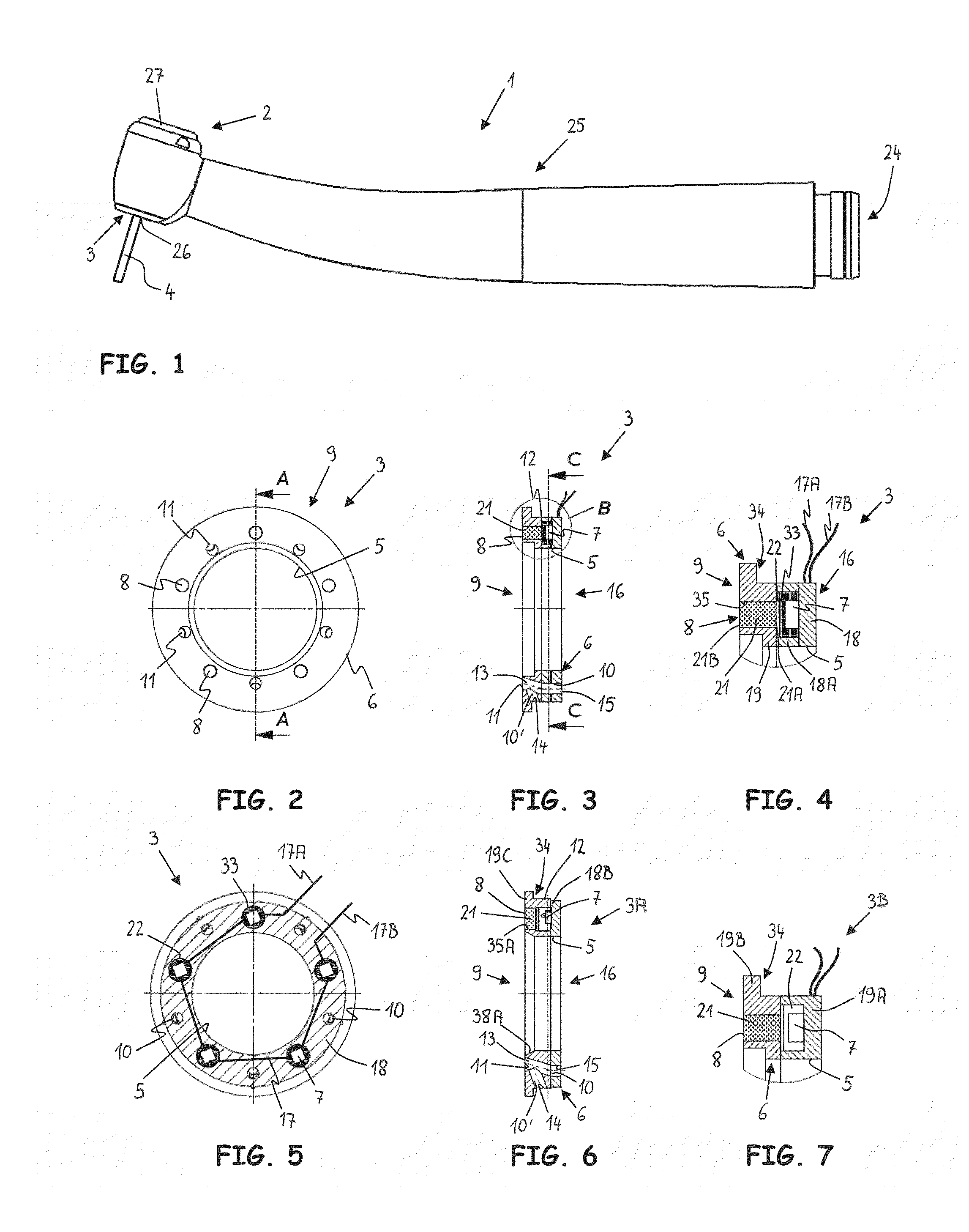 Lighting device for a medical or dental instrument