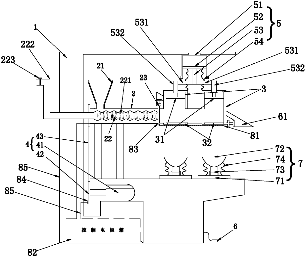 Automatic production device of steamed sponge cake and production method thereof