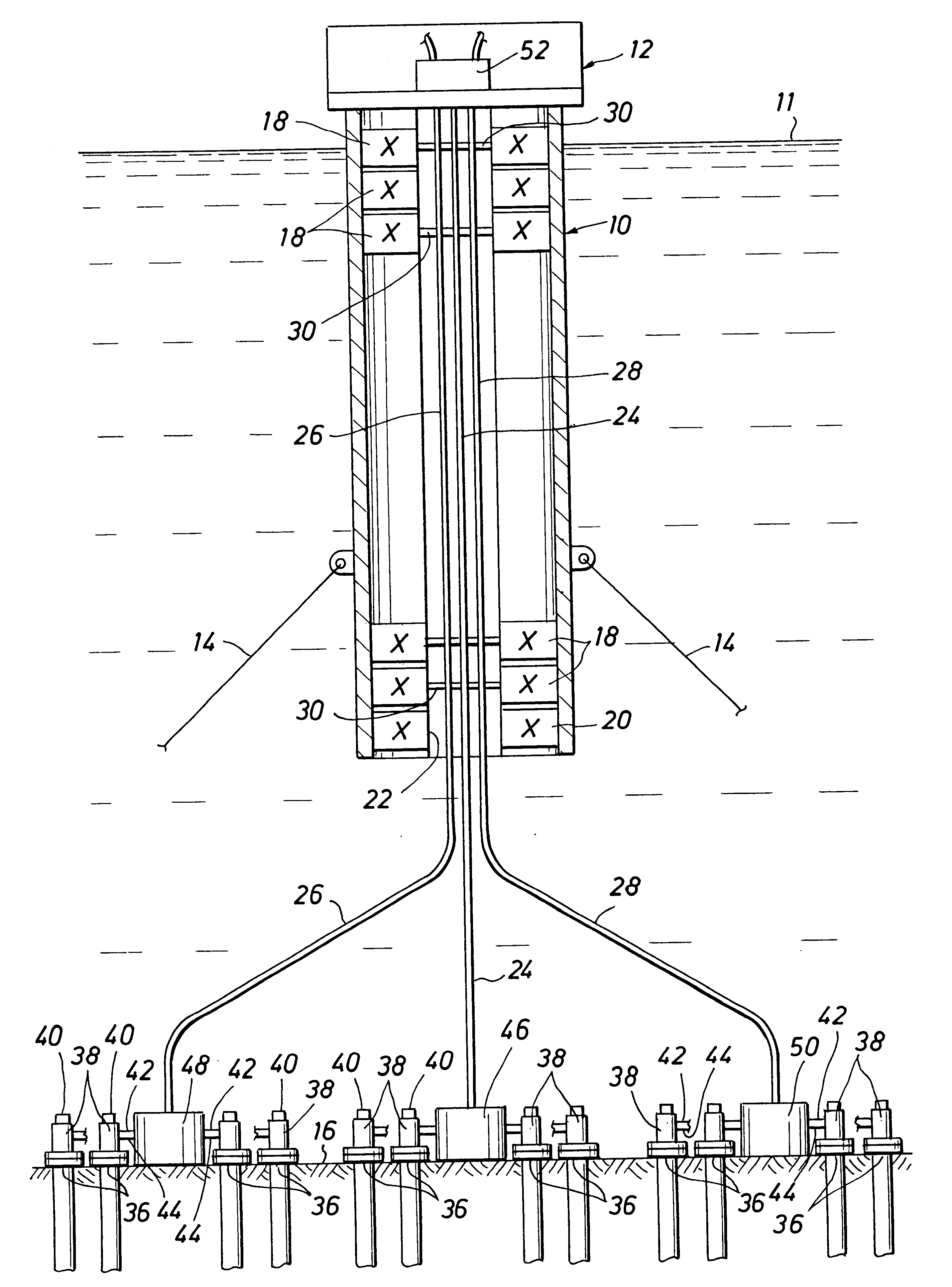 Floating spar for supporting production risers