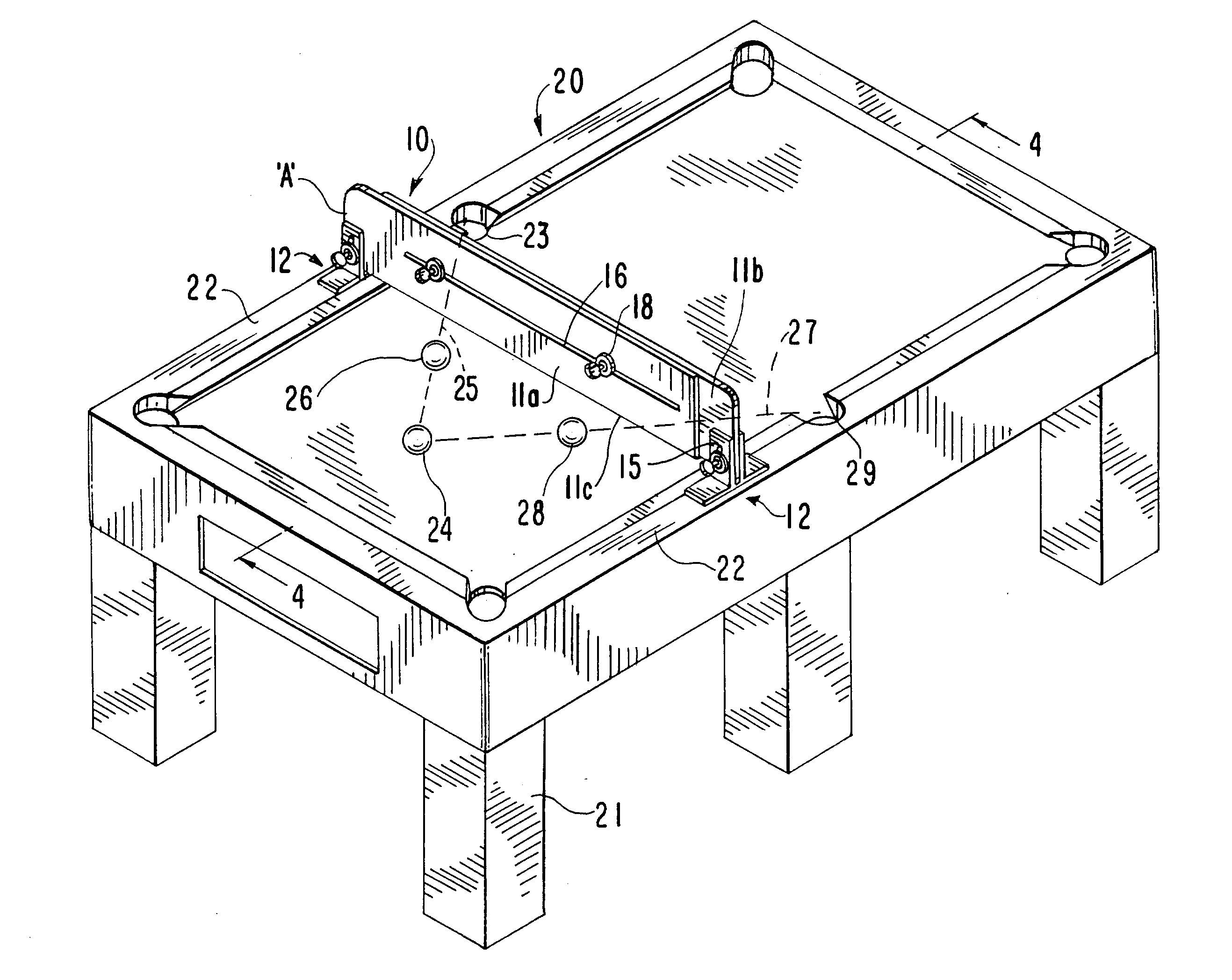 Training device and method for practicing playing pool