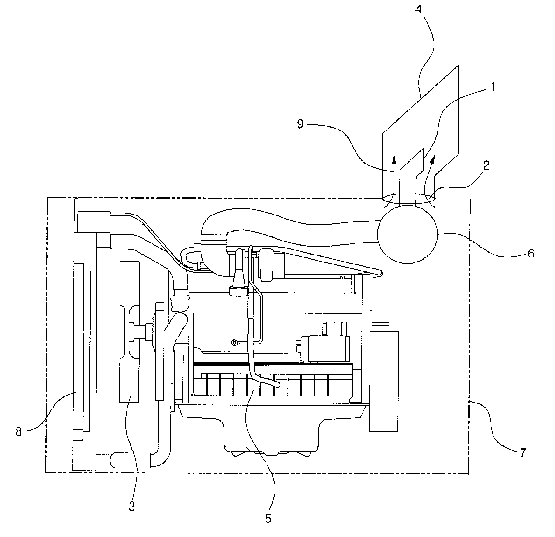 Apparatus for cooling overheated gas in engine room