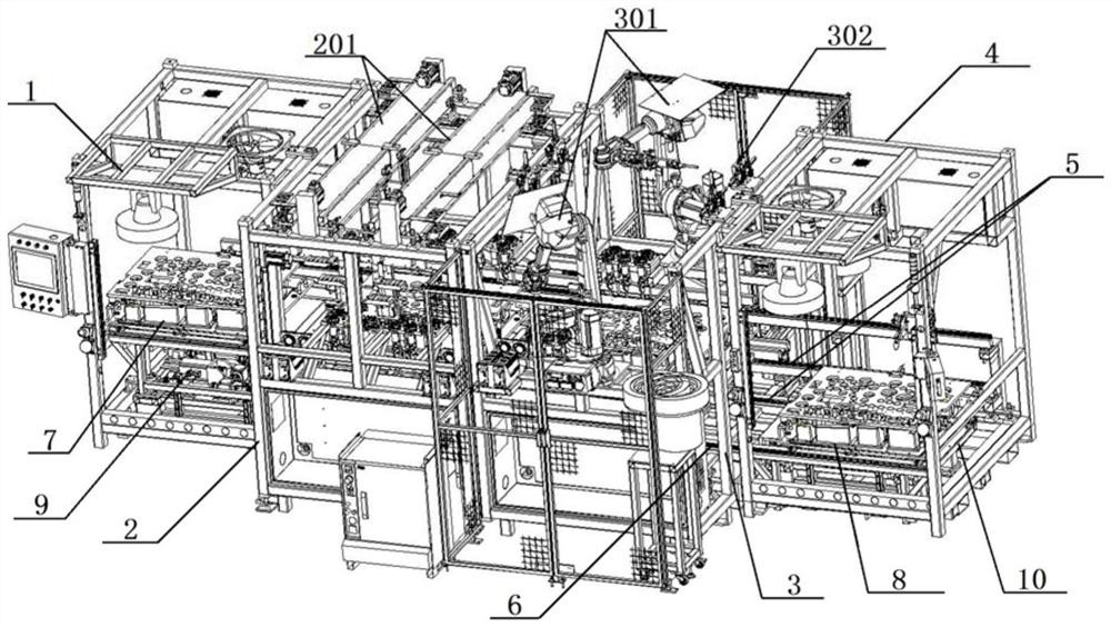 Flexible welding production line for automobile door trim panel