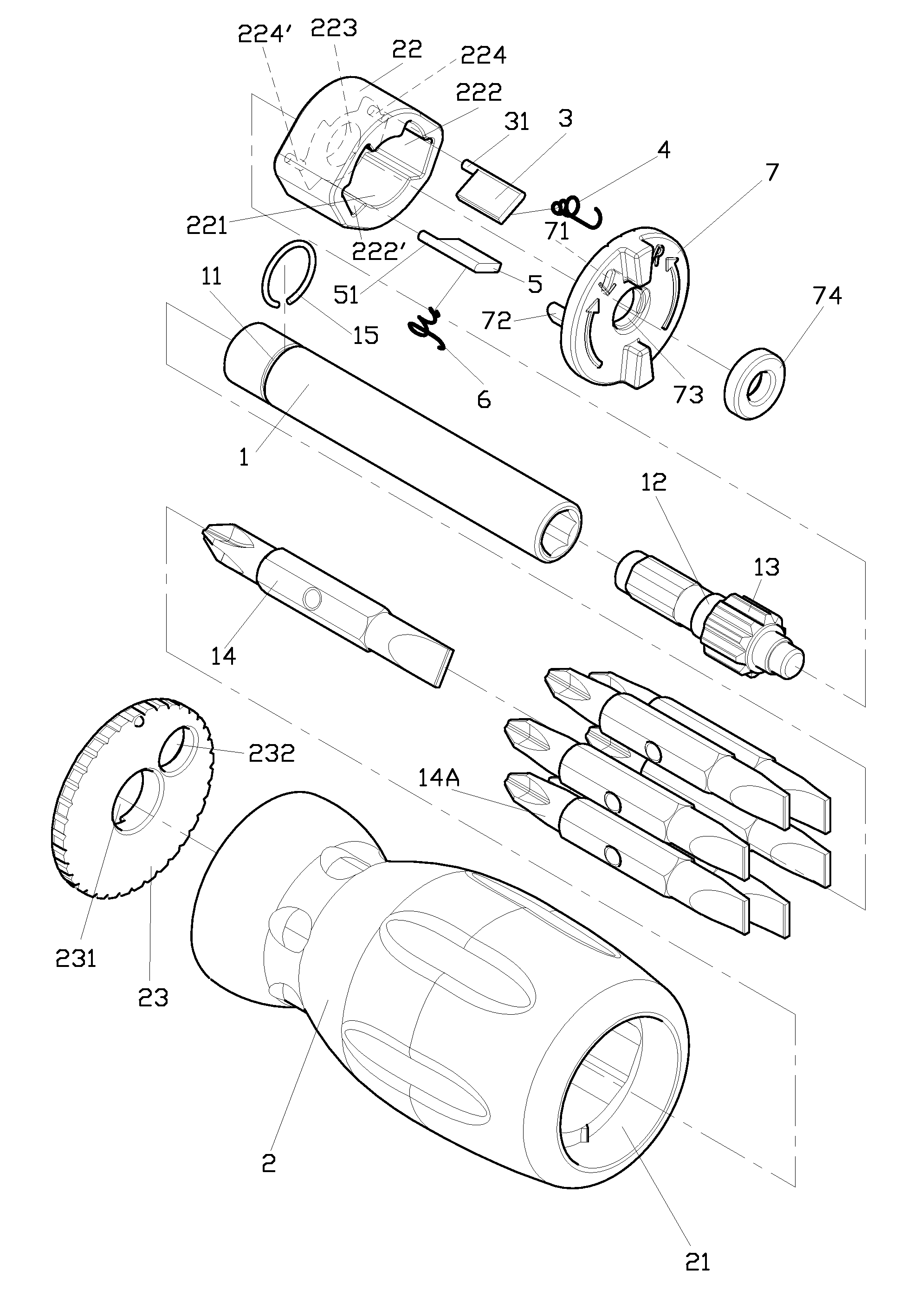 Screwdriver having a ratchet mechanism