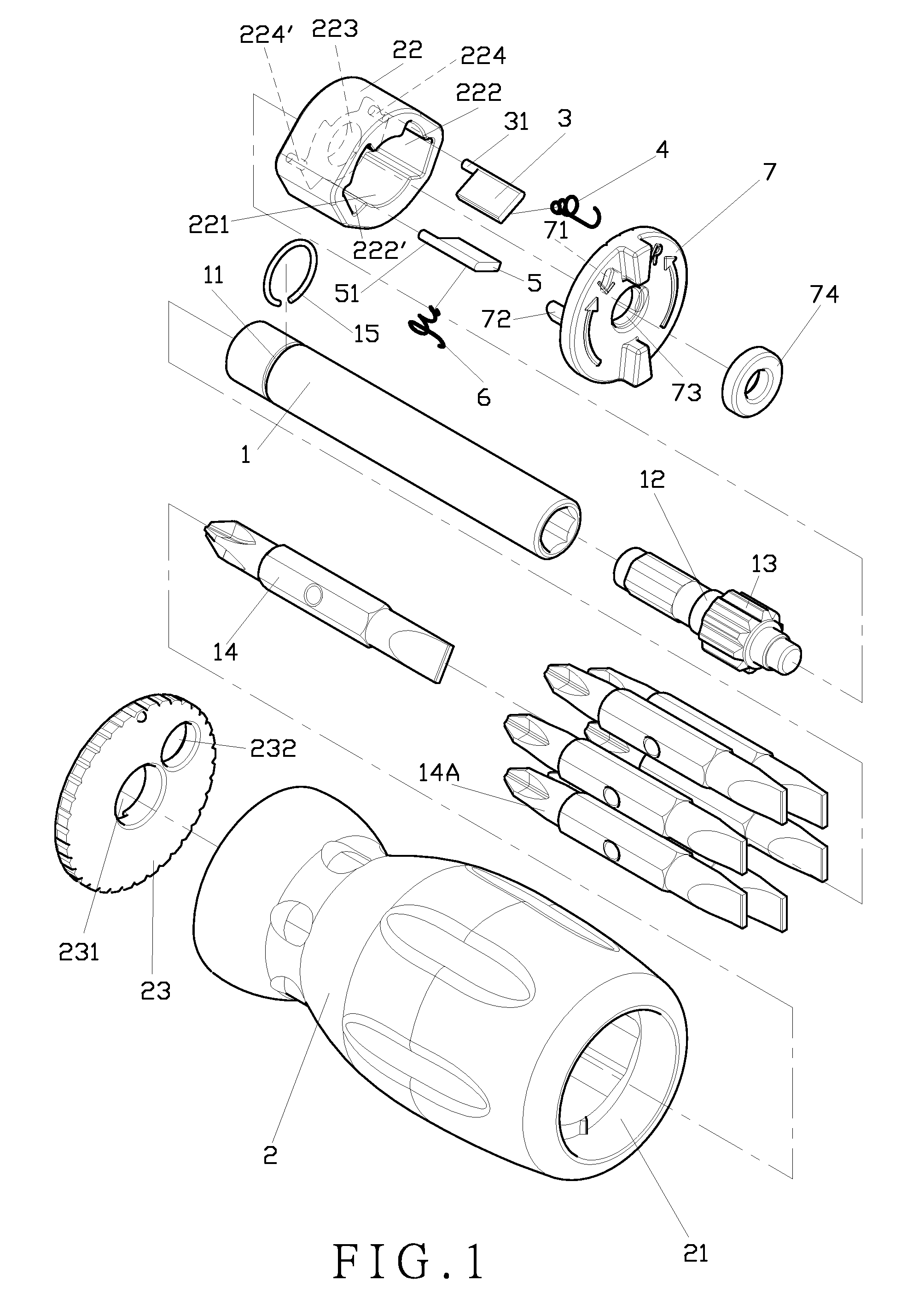 Screwdriver having a ratchet mechanism