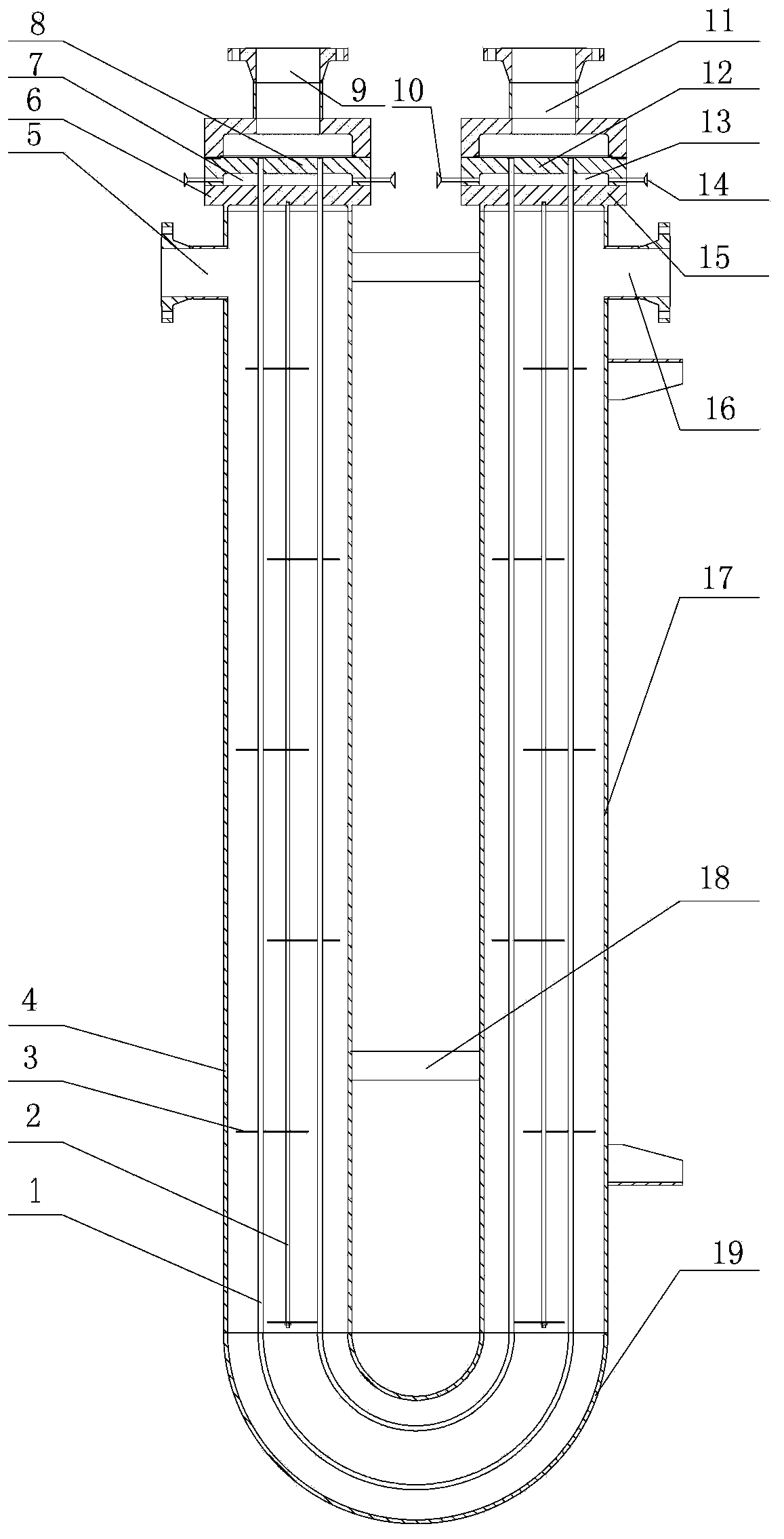 Hairpin type double-tube-plate heat exchanger and method for assembling heat exchanging tube and shell body thereof