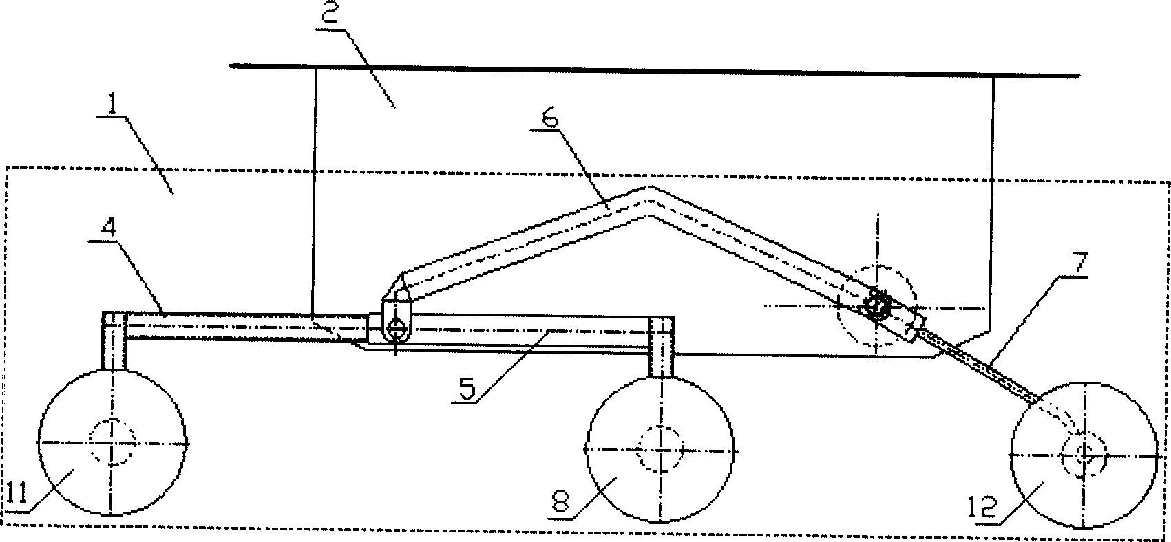 Six wheel symmetrical active suspension mechanism of moon craft