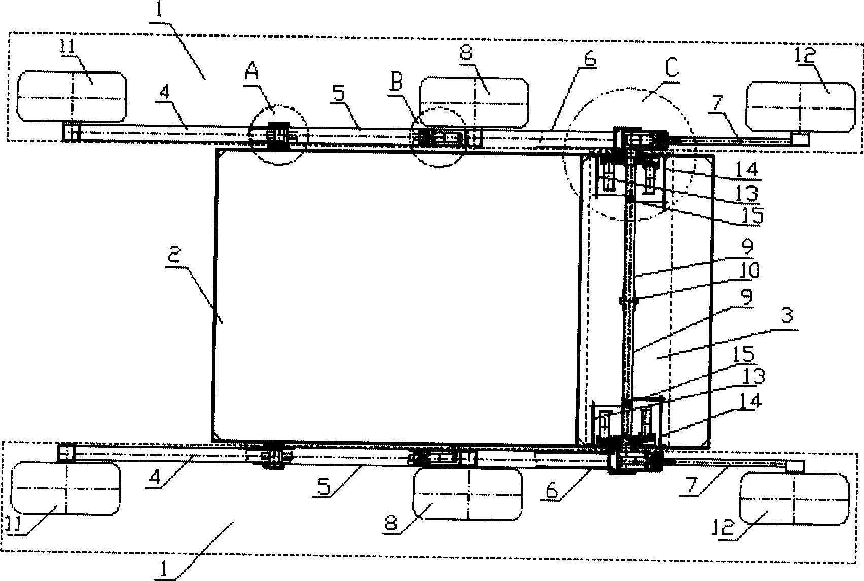 Six wheel symmetrical active suspension mechanism of moon craft