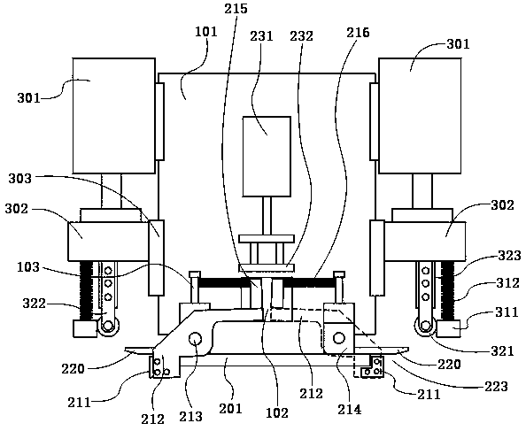 Double short side corner line riveting mechanism for liner of roller type refrigerator