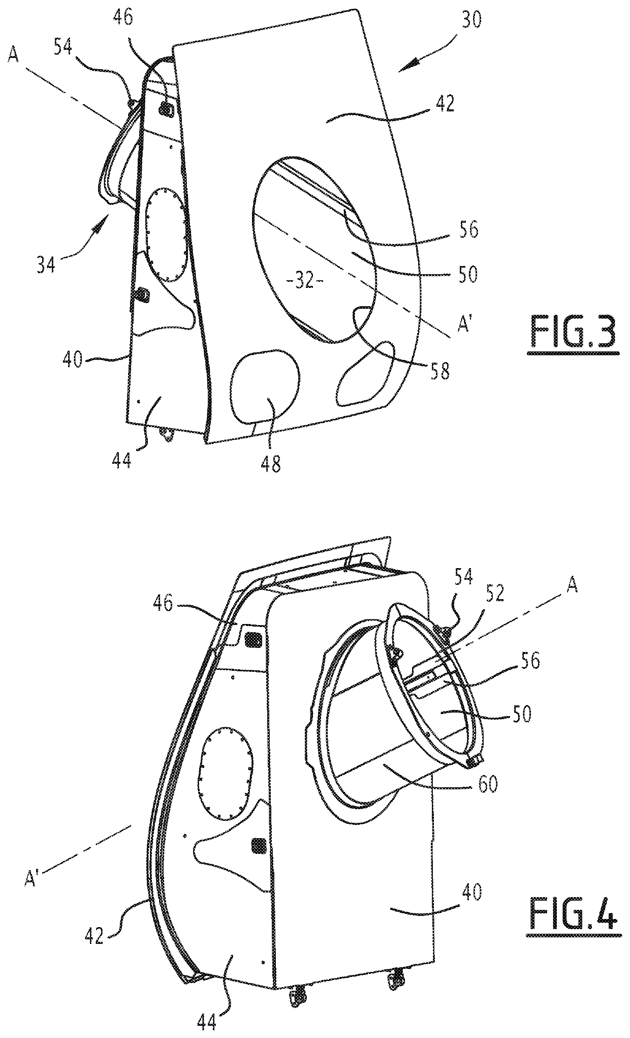 Hatch for closing an opening provided through an aircraft structure, related structure and method