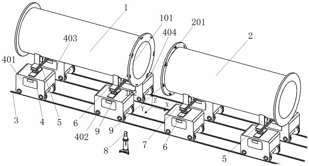 Segmented pose detection and docking device and method for large underwater robot