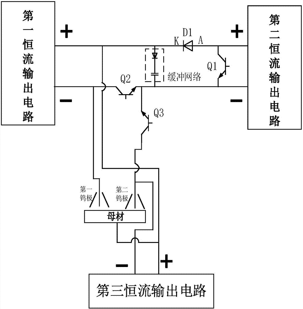 A double-arc tig welding power supply device