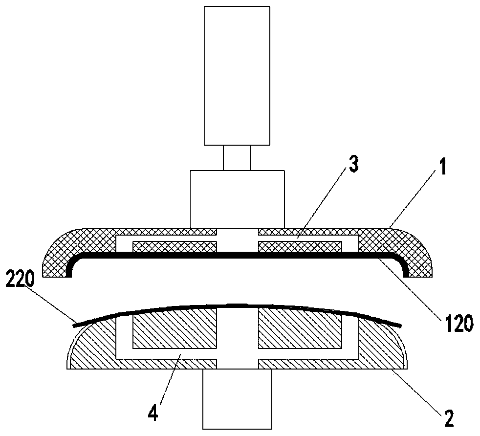 Device and method for laminating curved surfaces of flexible panels