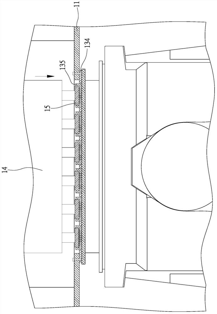 Test unit positioning mechanism of test device and test equipment for its application