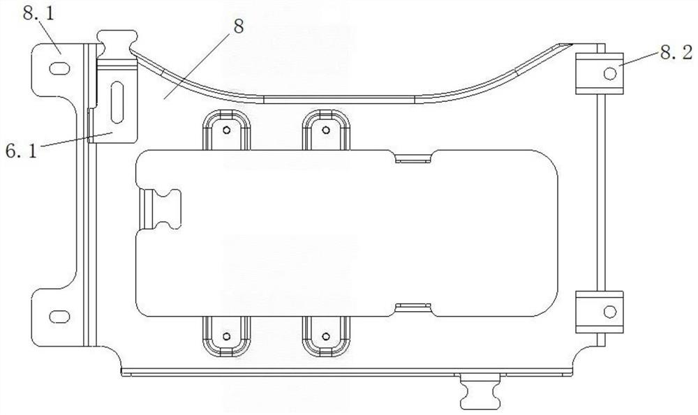 Commercial vehicle three-point supporting storage battery fixing and damping structure