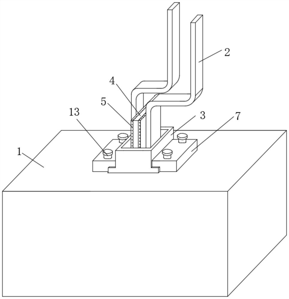 Fixing device for transformer outlet copper bar and fixing method thereof