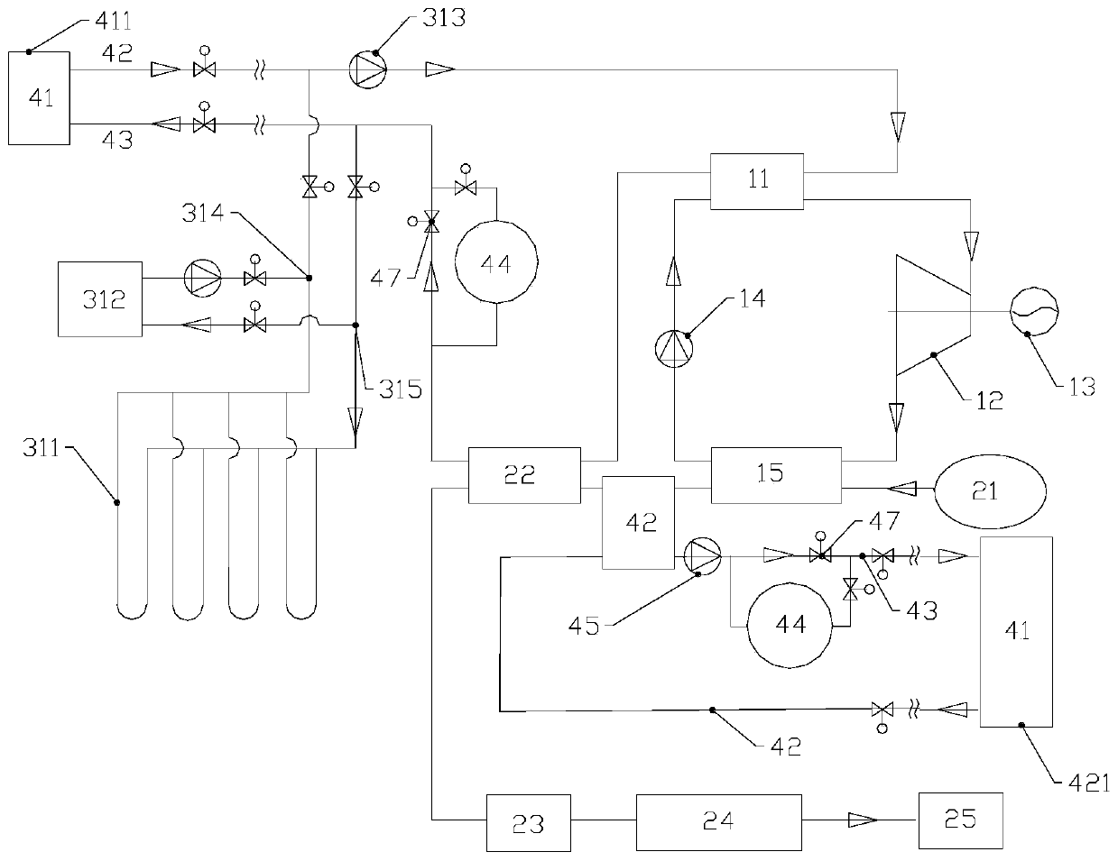 Combined cooling heating and power system based on liquefied natural gas gasification cold energy and running method