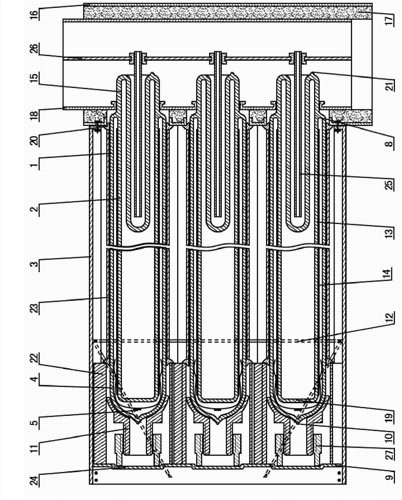 Transversely inserted and close-spaced all-glass vacuum heat pipe combined heat-collecting pipe type solar hot air collector