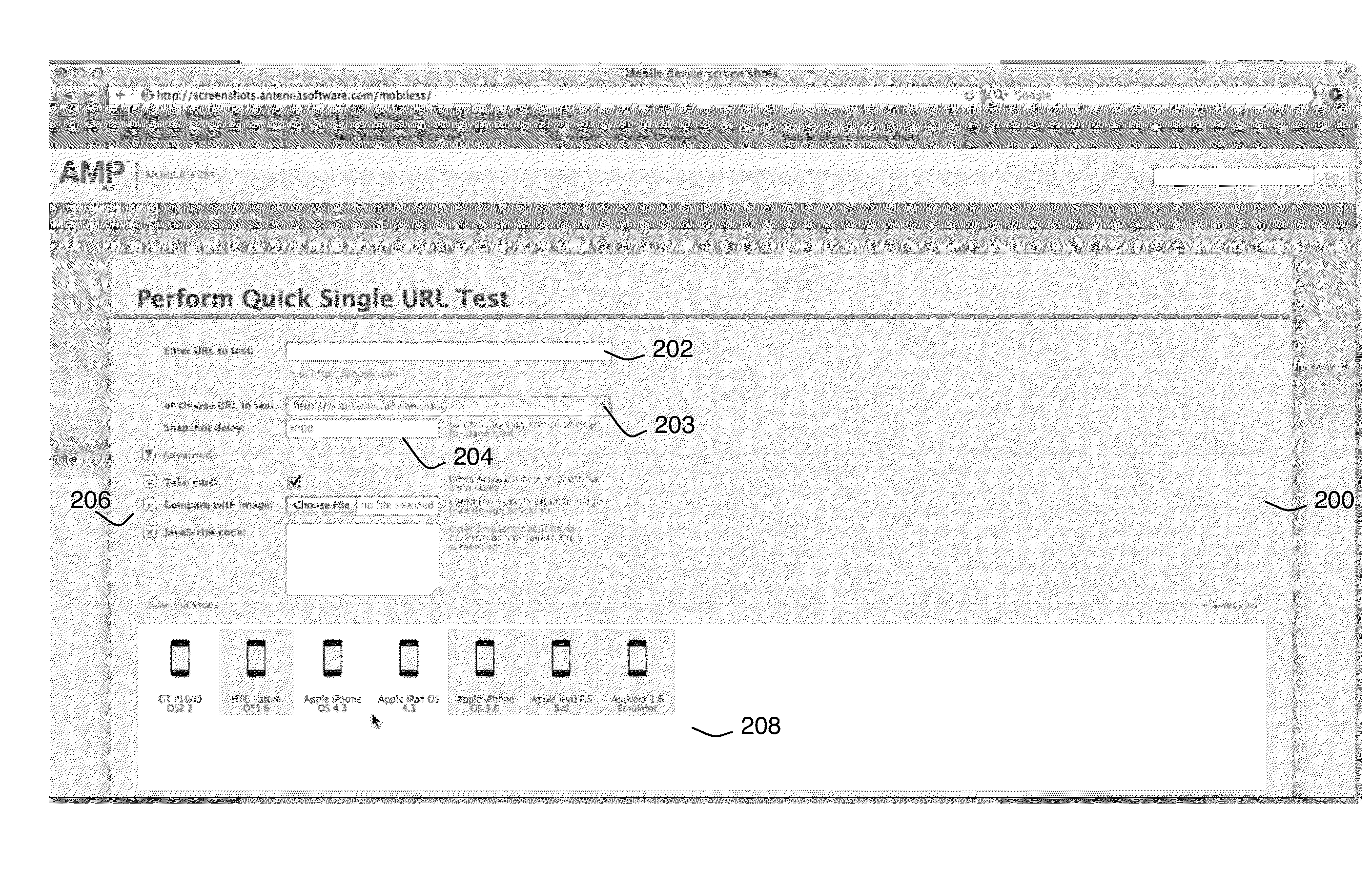 Method and system for testing of mobile web sites