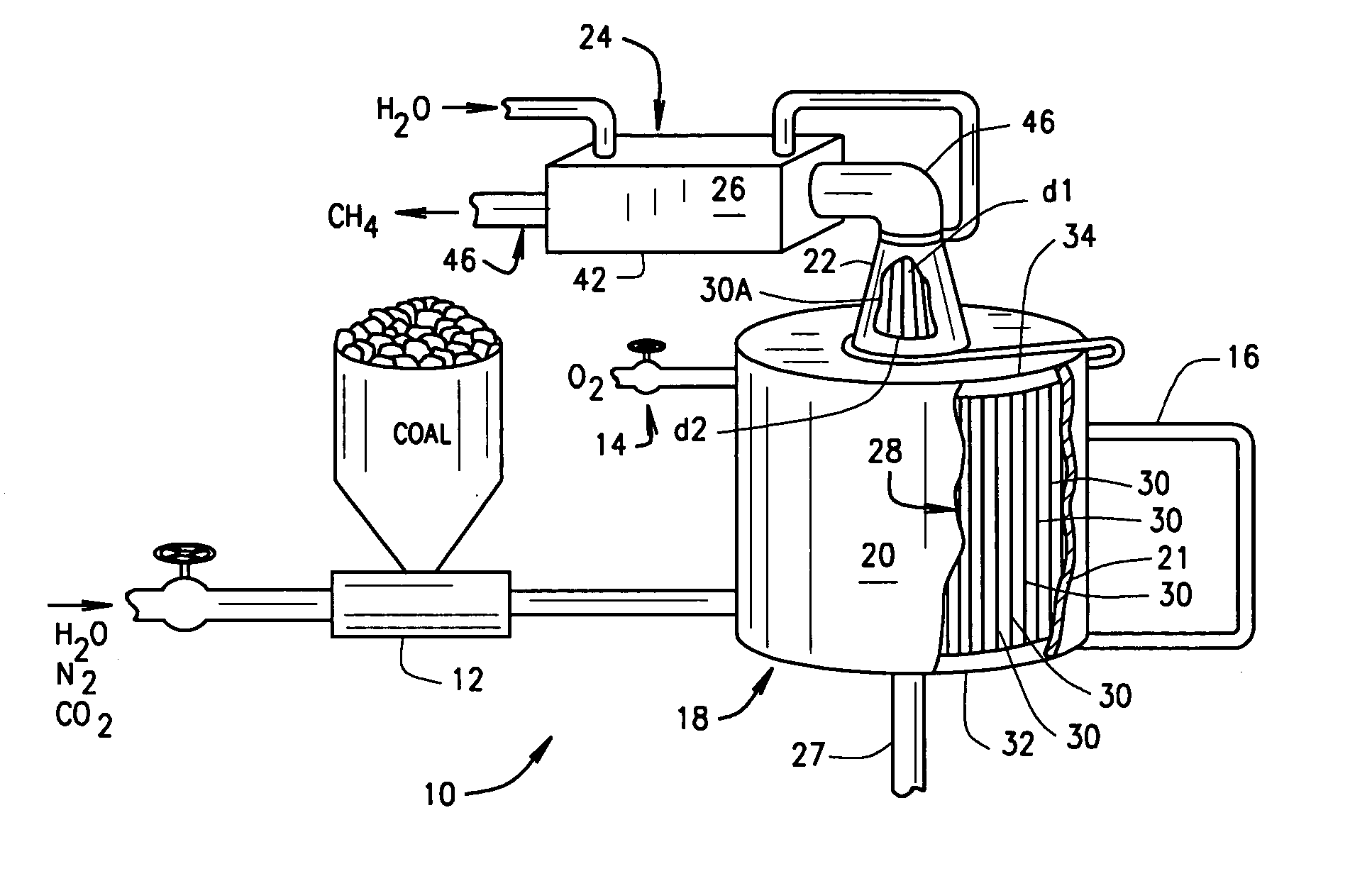 Regeneratively cooled synthesis gas generator