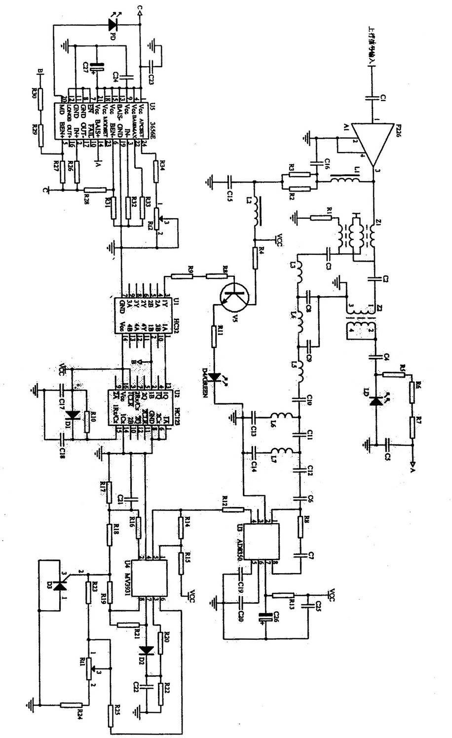 Optical receiver uplink laser control circuit transformed by wired television bilateral network