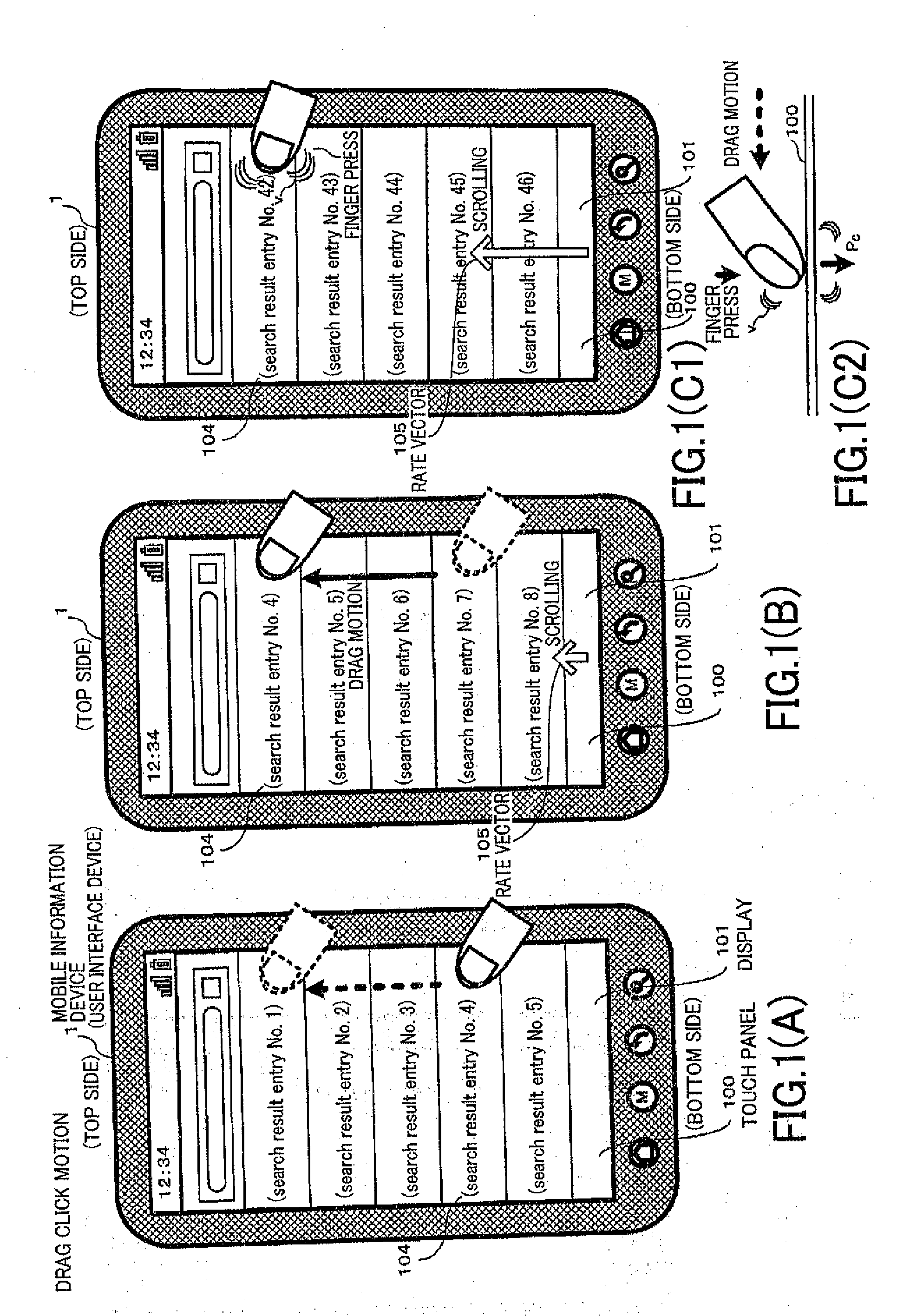 User interface device capable of image scrolling not accompanying finger movement, image scrolling method, and program