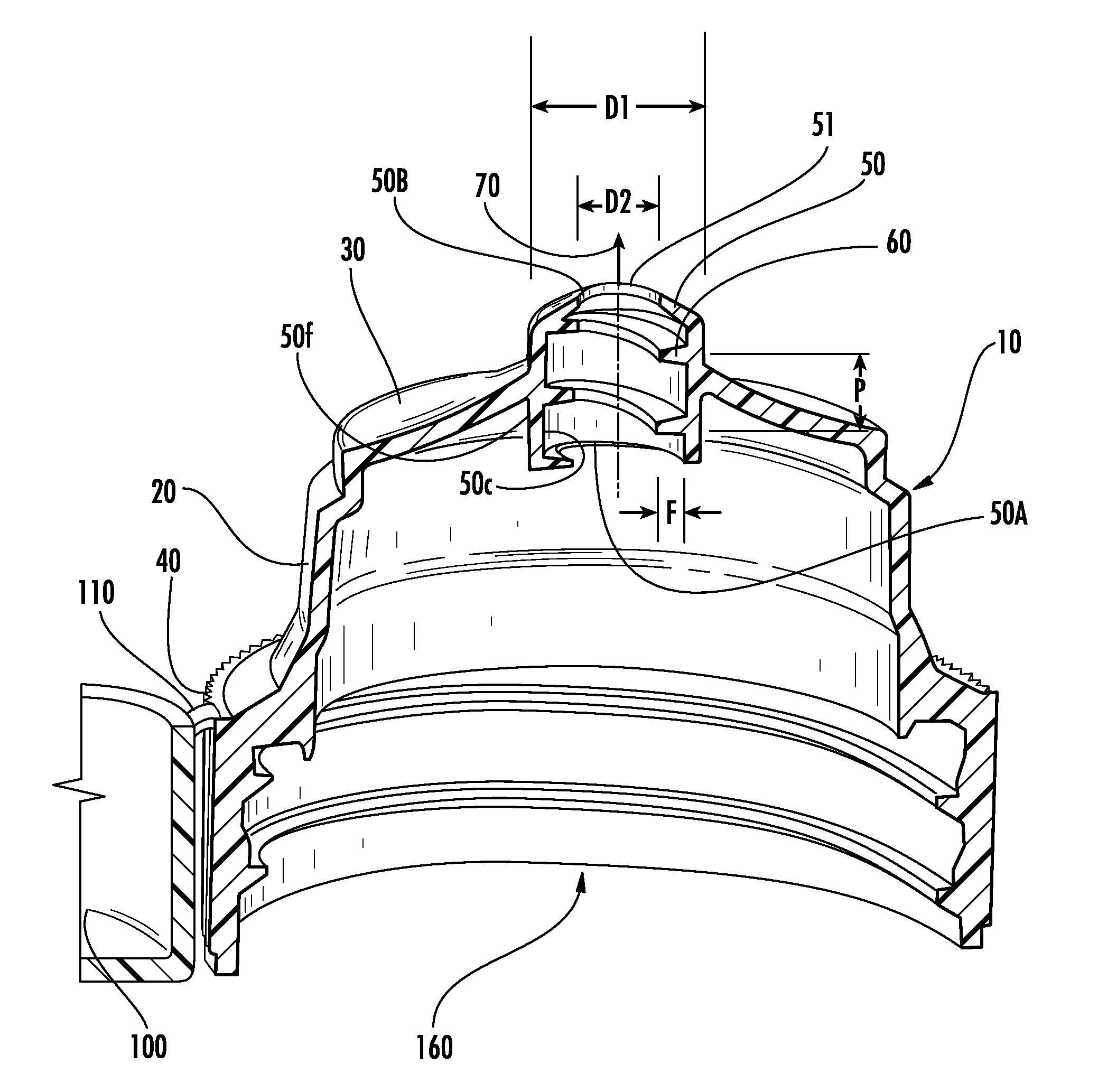 Dispensing cap with center channel and helical flow profile