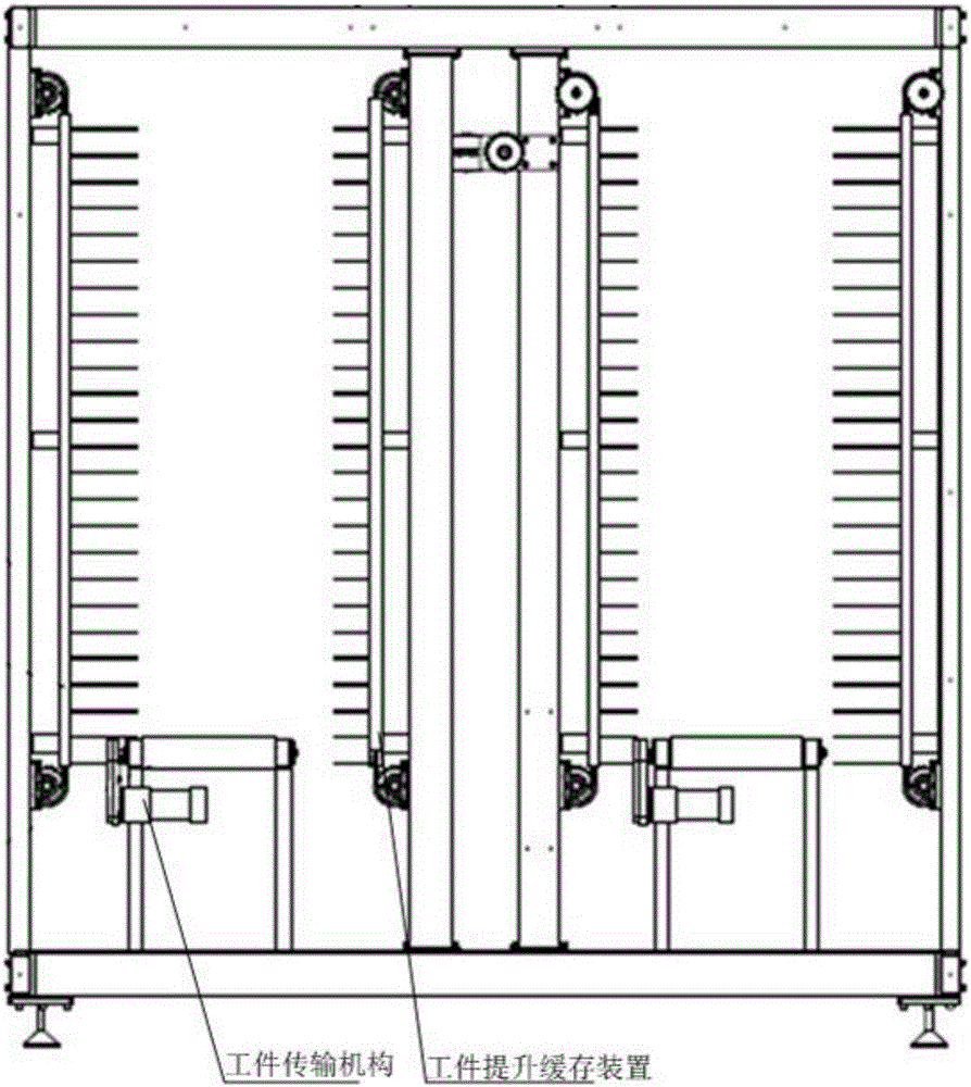 Workpiece lifting and temporary storing device for production line