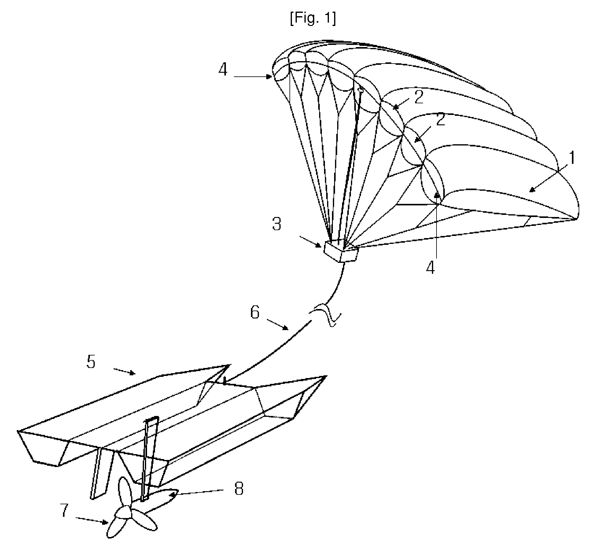 Electric Power Generation System Using Hydro Turbine Tracted by Paraglider