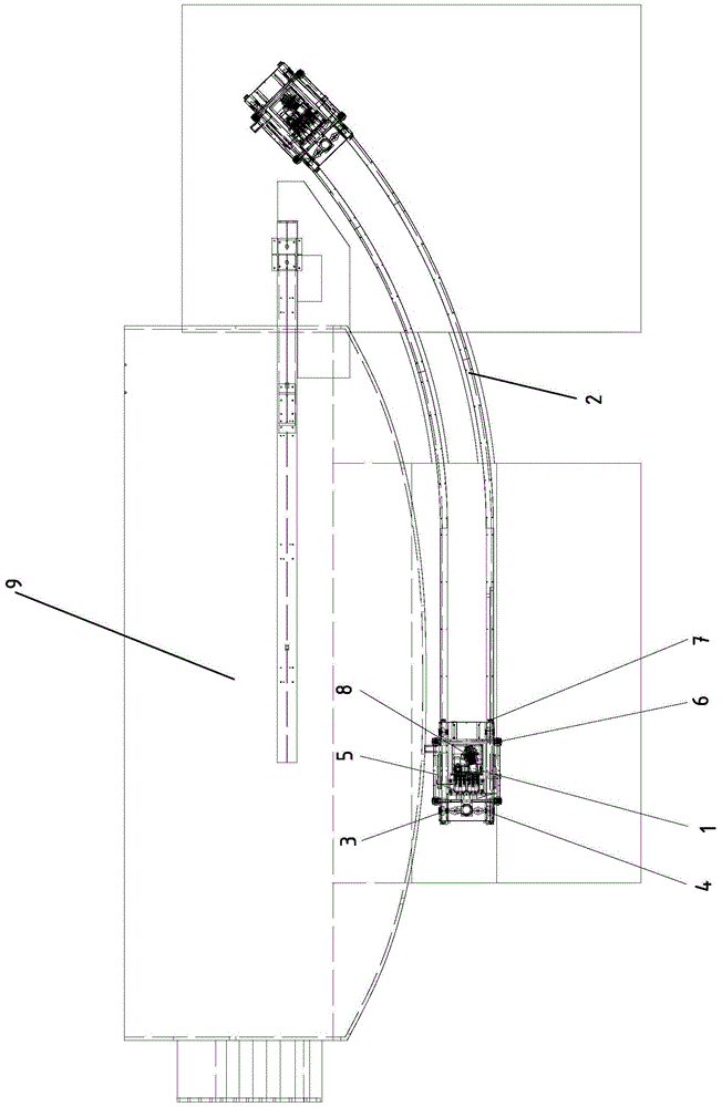 A walking device with fixed track for on-line measurement of hot large forgings