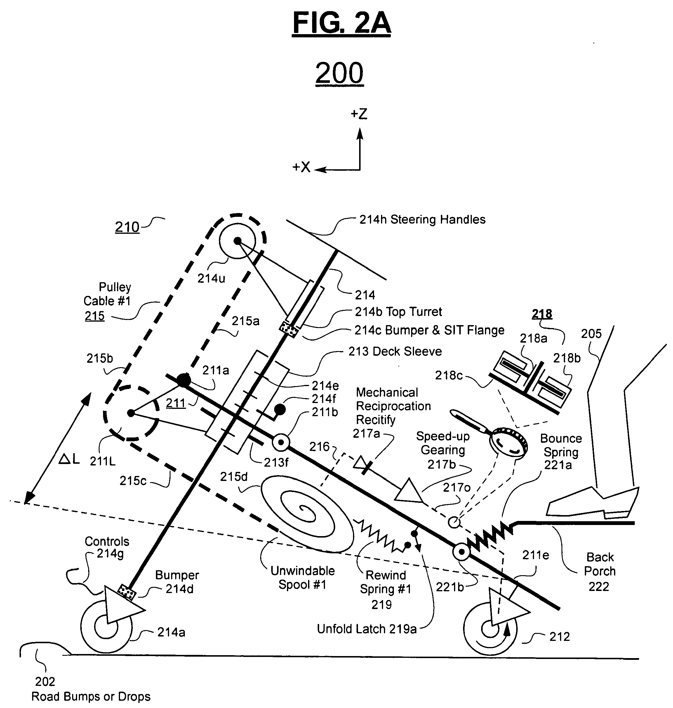 Transportation device with reciprocating part and kinetic storage