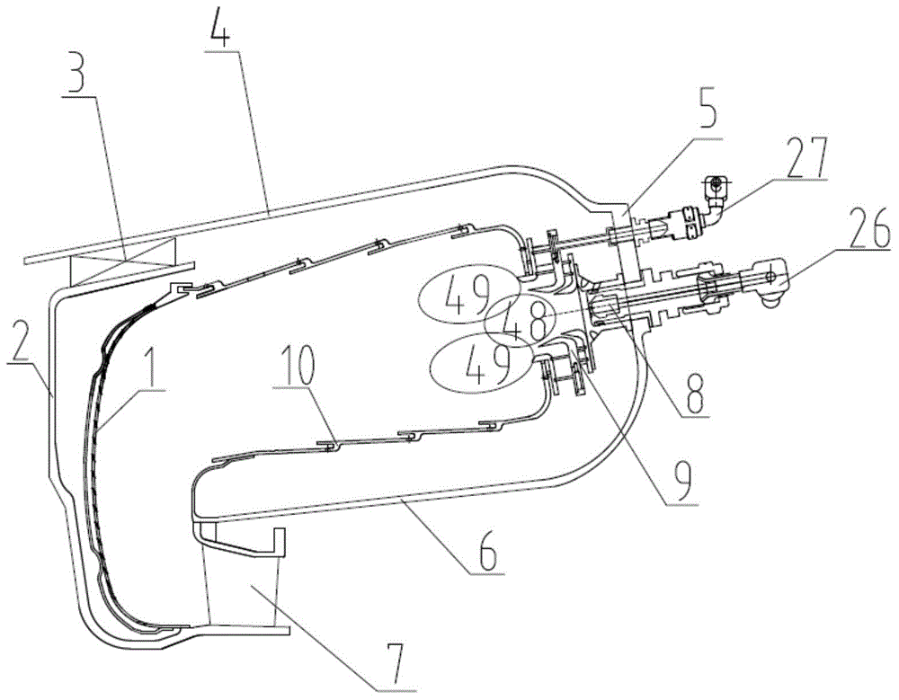 Low-emission reverse flow combustor adopting radial swirl injection and fuel oil grading schemes